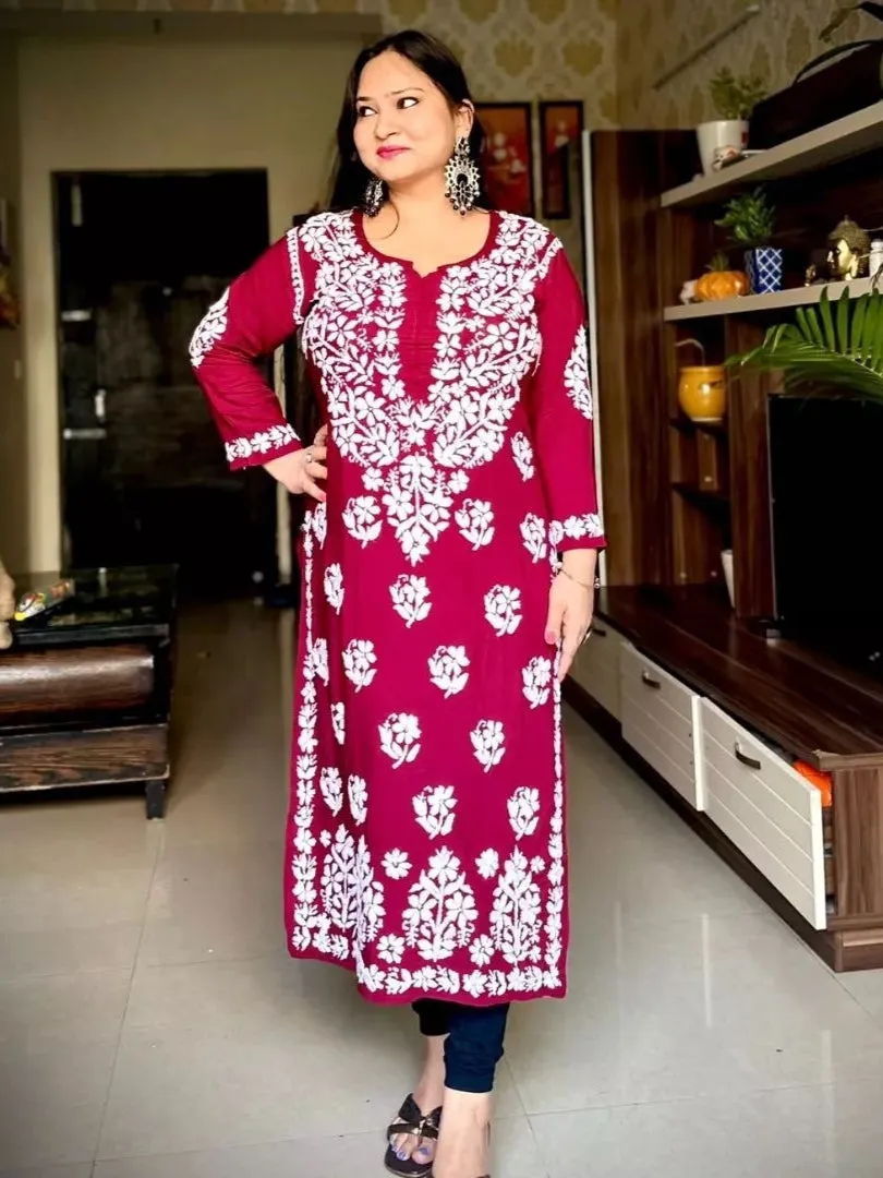 Mausam Modal Chikankari Straight Kurti