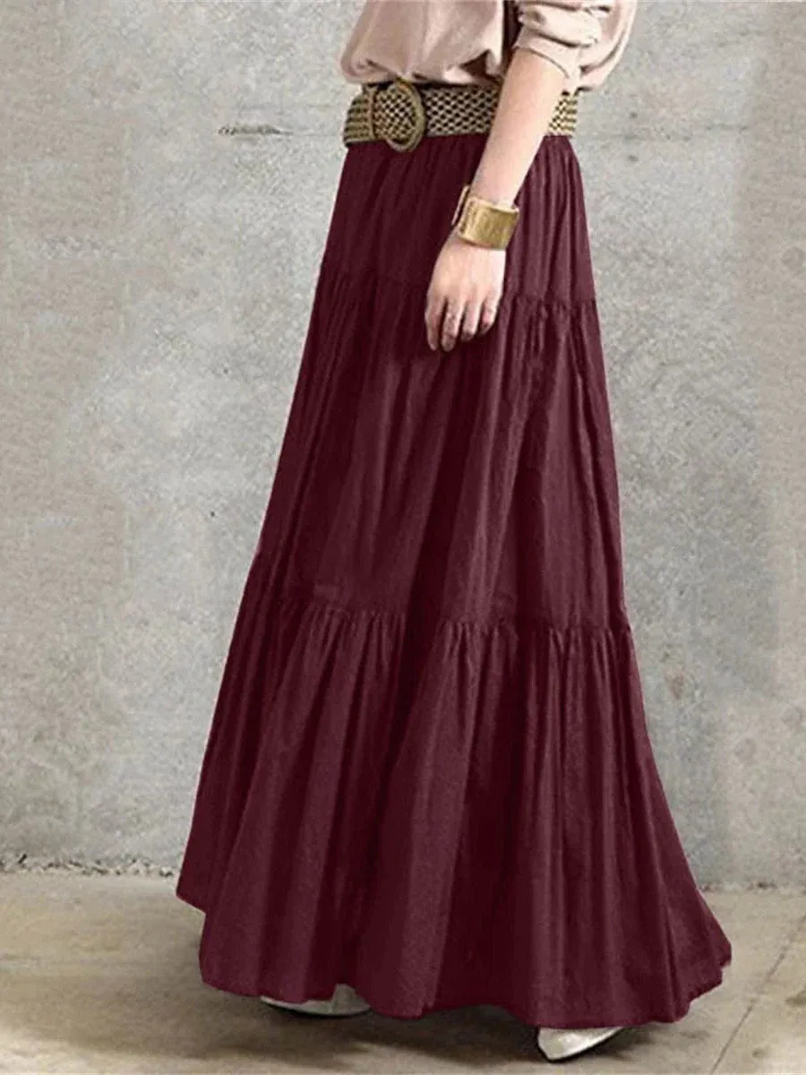 Maxi Cotton Skirt for Women in Black, Wine, Purple, and Brown