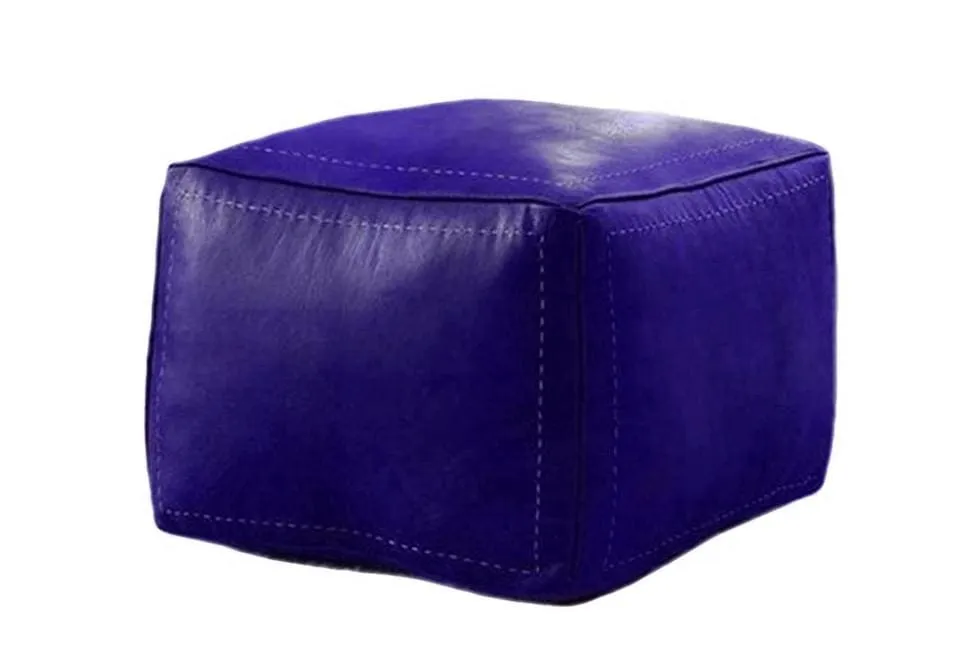 Moroccan Leather Pouf / Ottoman - Square - Blue of Marrakesh - Salwa