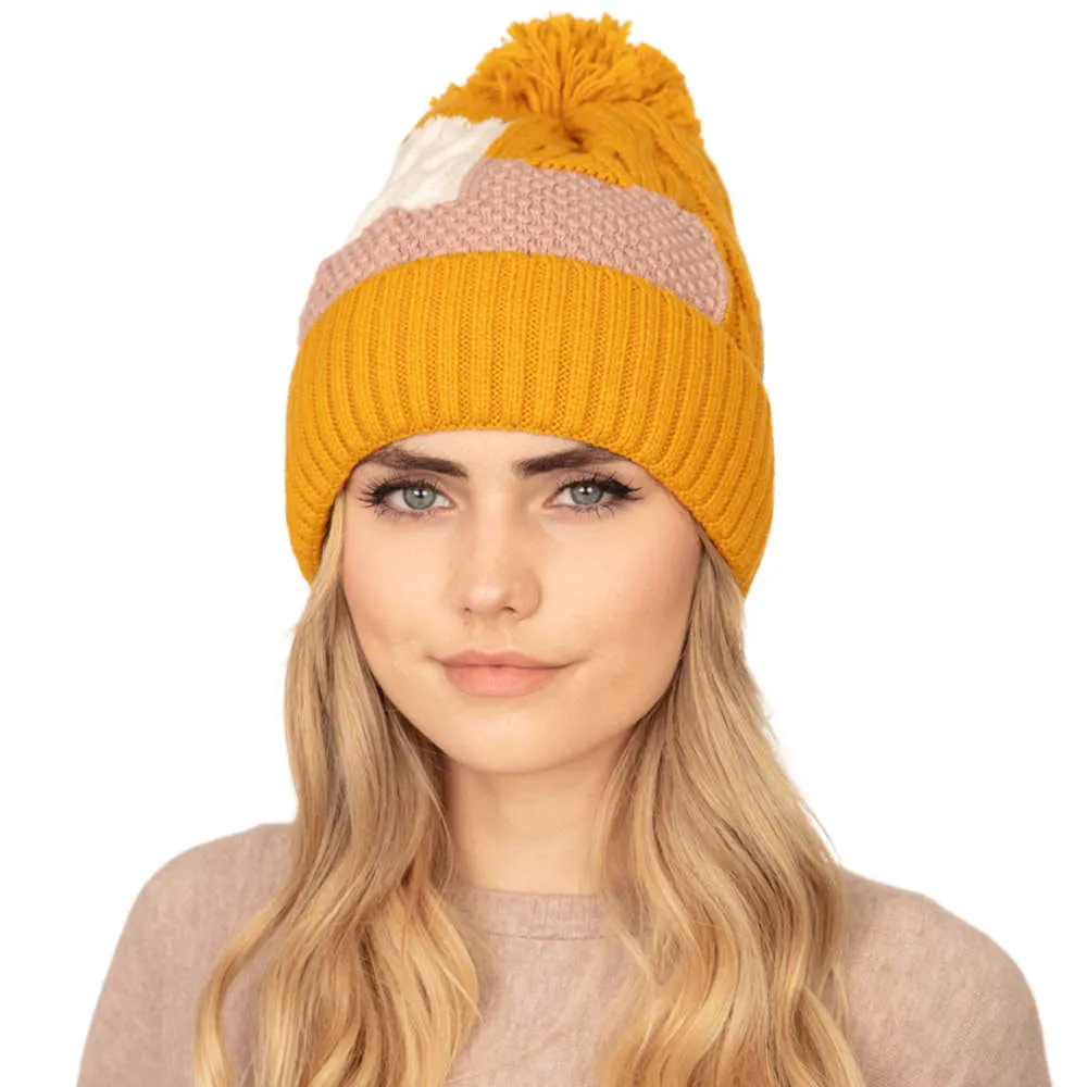 Patch Fleece Pom Pom Beanie Hat