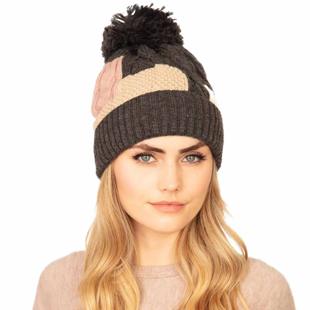 Patch Fleece Pom Pom Beanie Hat