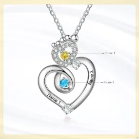 Personalized 2 Names Baby Feet Zircon Heart-Shaped Pendant