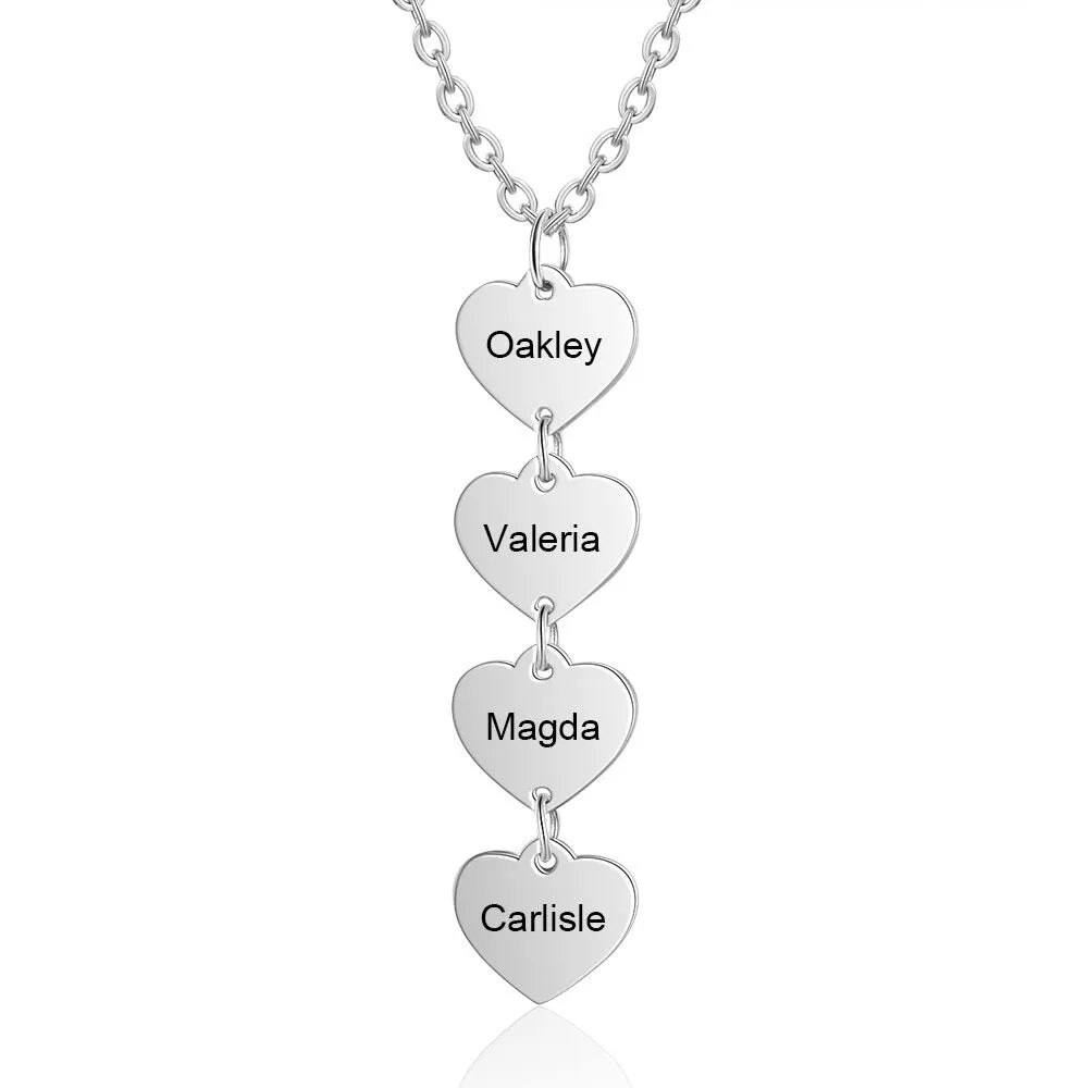 Personalized 4 Engraving Vertical Heart Necklace