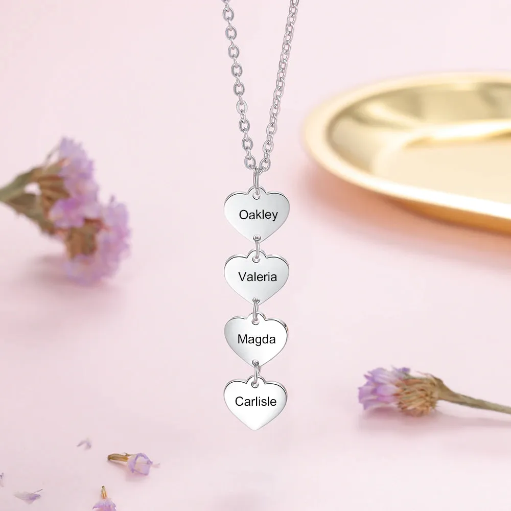 Personalized 4 Engraving Vertical Heart Necklace