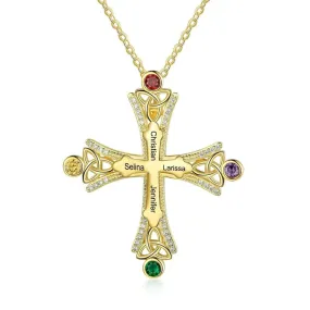 Personalized 4 Stones Cross Pendant