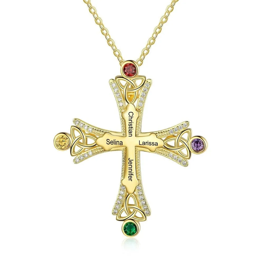 Personalized 4 Stones Cross Pendant