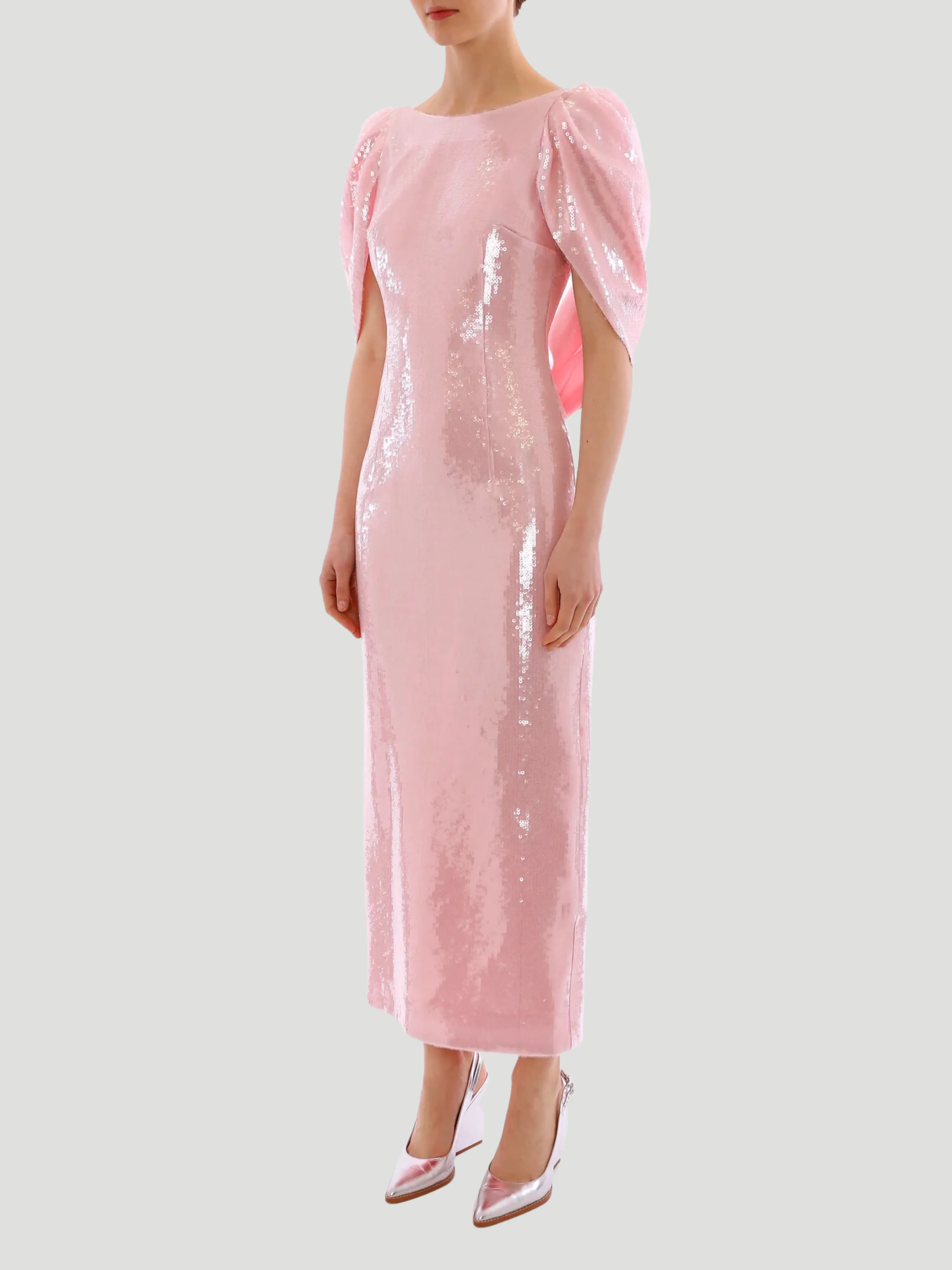 Pink Alba Crepe Shoulder Sequin Gown