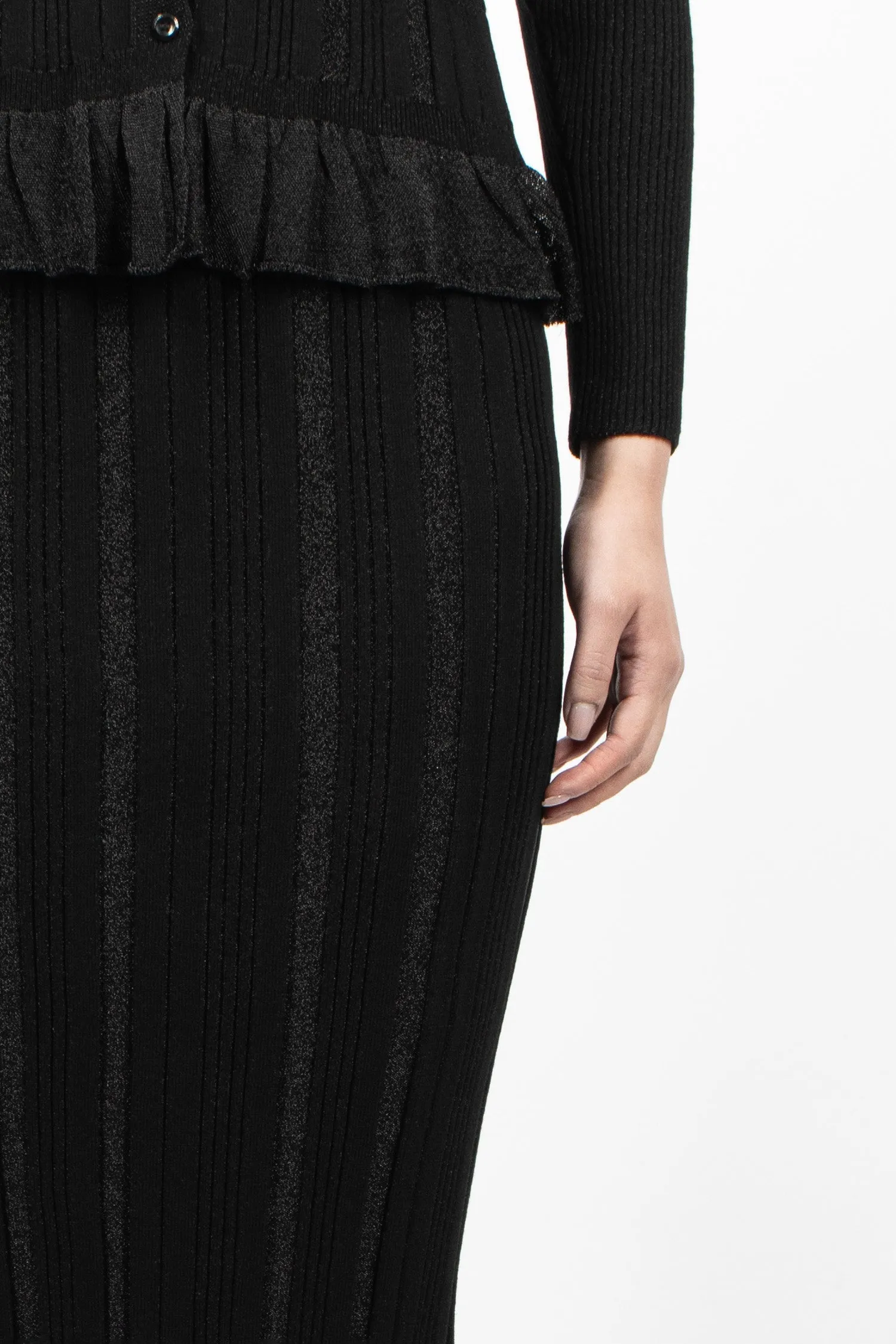 Plaited Tinsel Knit Pencil Skirt Black