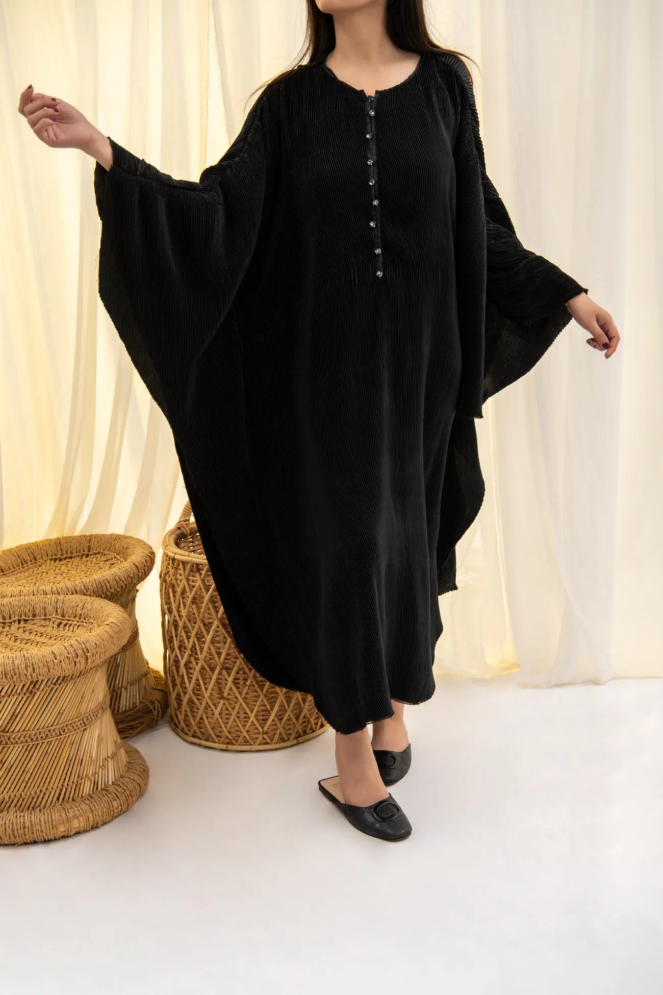 PLEATED BATWING DRESS