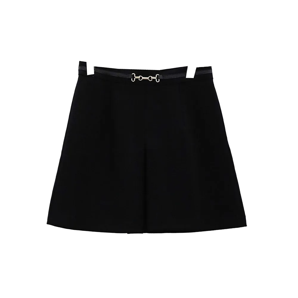 Pleated Belted Mini Skirt OY31