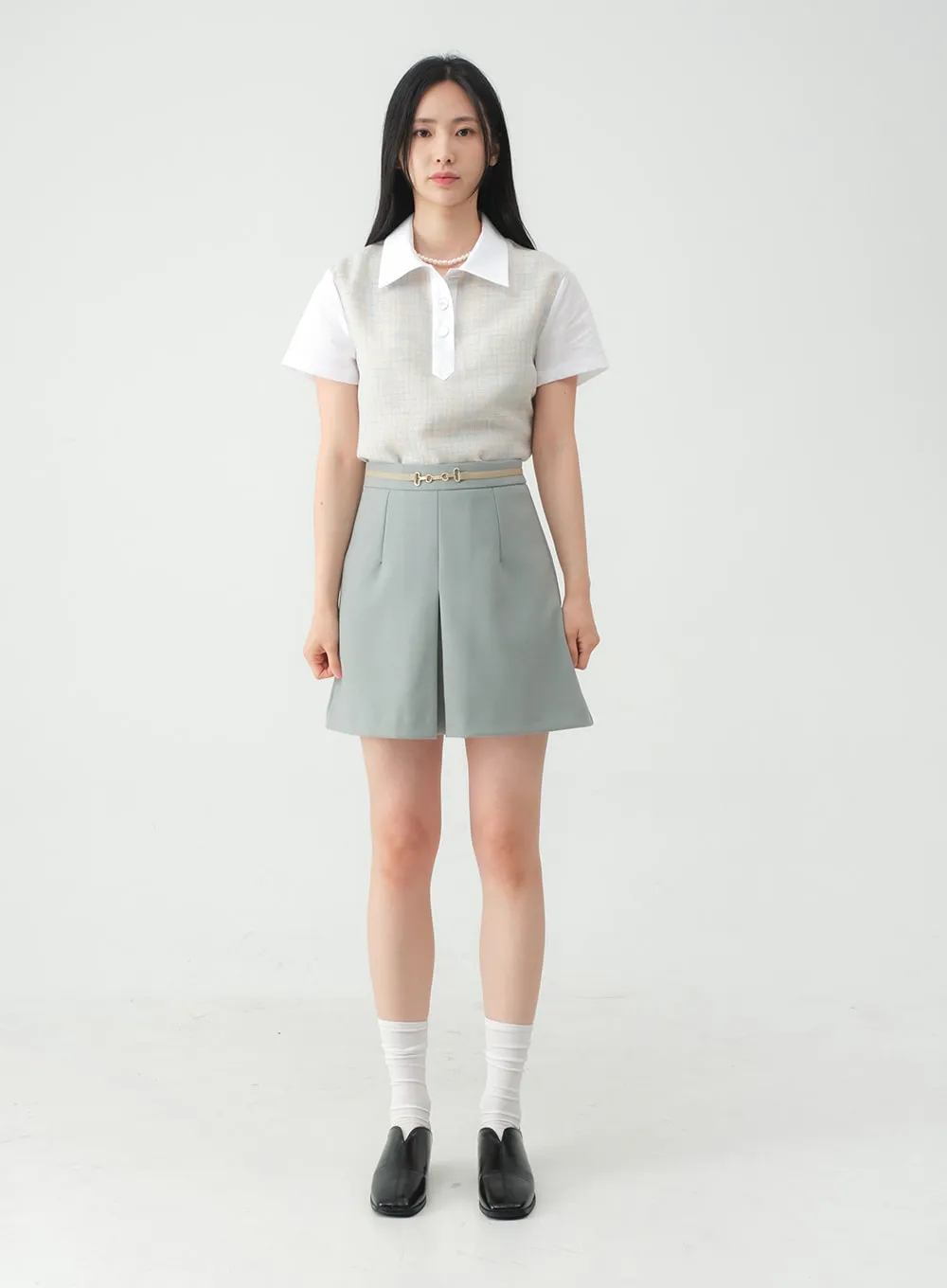 Pleated Belted Mini Skirt OY31