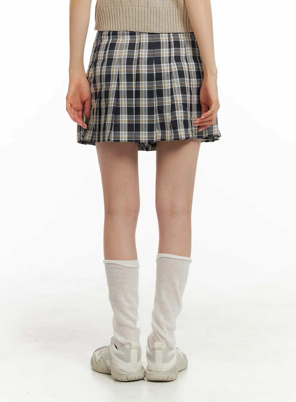 Pleated Check Mini Skirt OM420