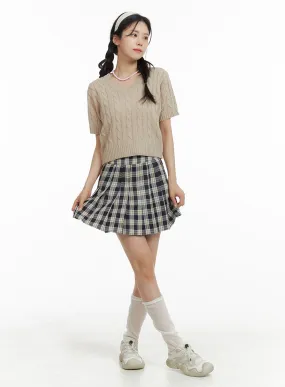 Pleated Check Mini Skirt OM420