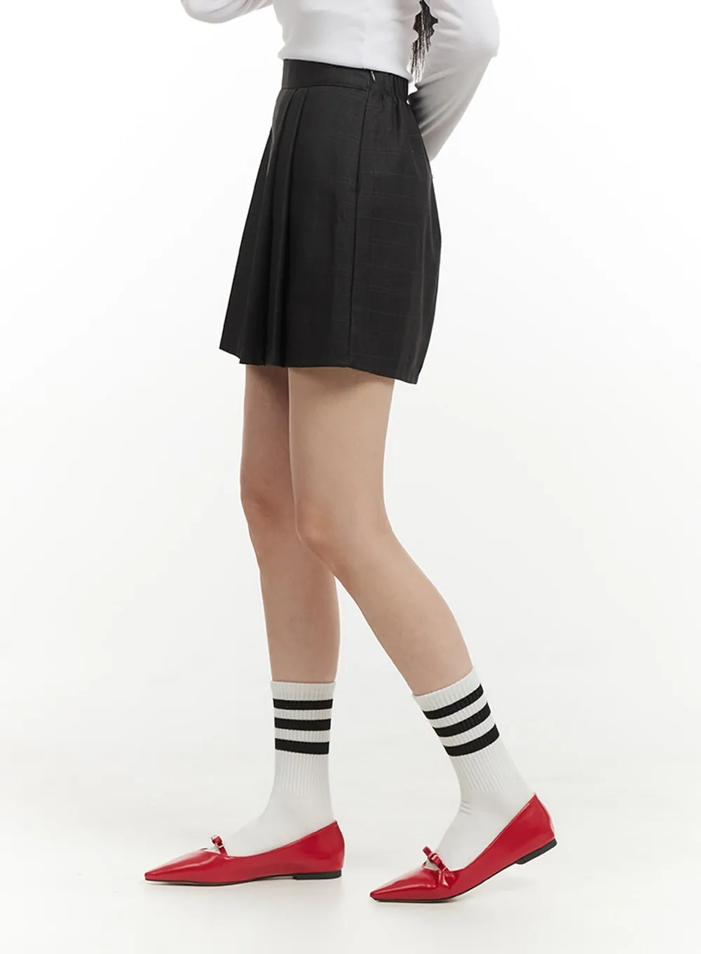 Pleated Checkered Mini Skirt IM406