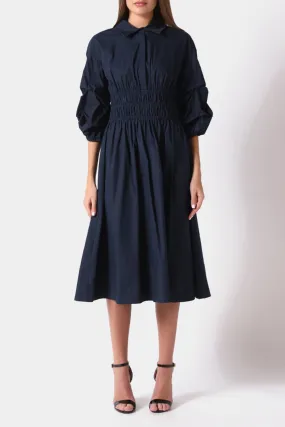 Puff Sleeve Ruched A Line Dress