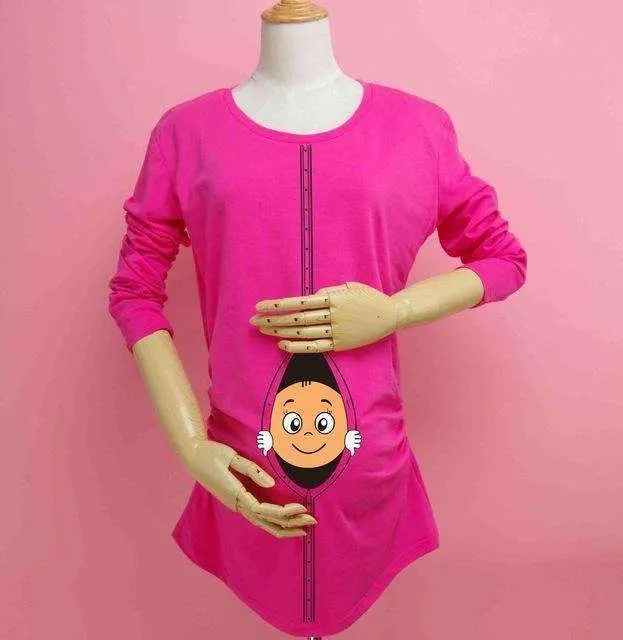 "Baby Peeking Out" Long-sleeve Maternity Shirt