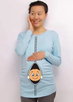 "Baby Peeking Out" Long-sleeve Maternity Shirt