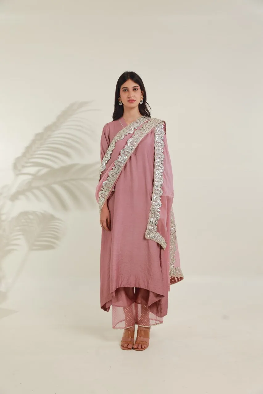 Rose Pink Chanderi Straight  Set