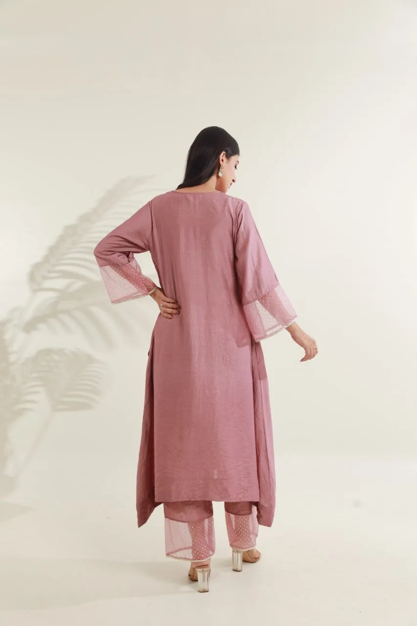 Rose Pink Chanderi Straight  Set