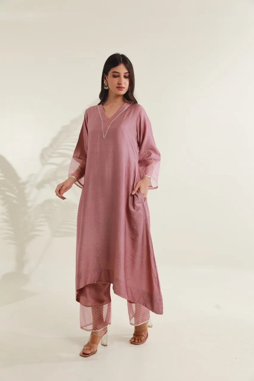 Rose Pink Chanderi Straight  Set