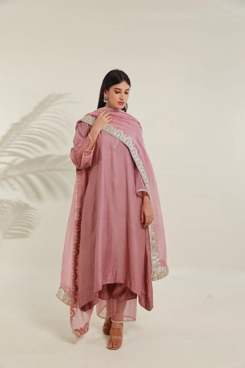 Rose Pink Chanderi Straight  Set