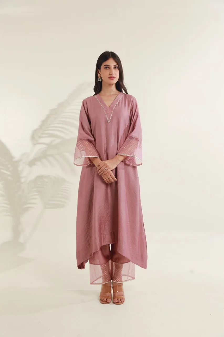 Rose Pink Chanderi Straight  Set