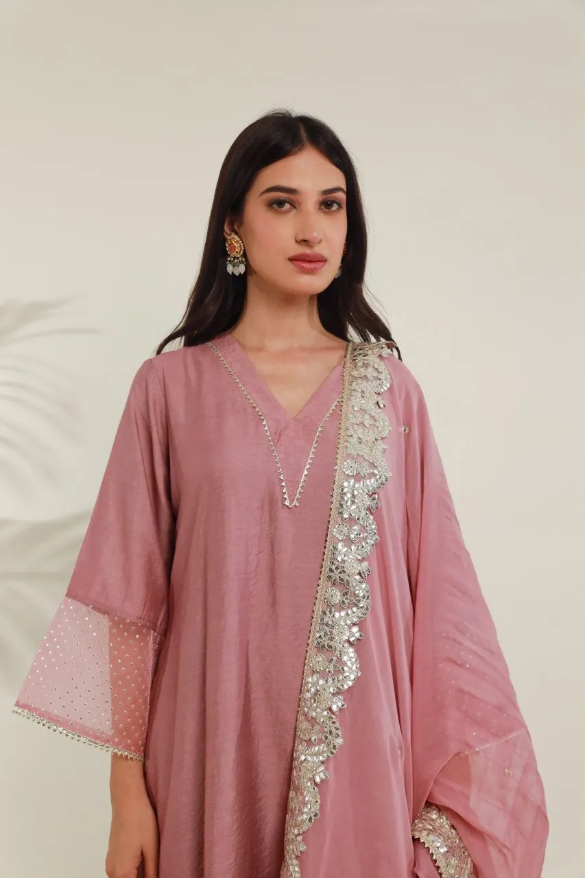 Rose Pink Chanderi Straight  Set