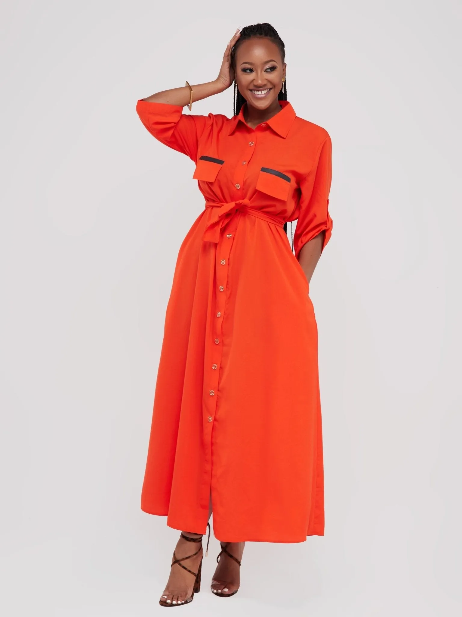 Salok Rave Shirt Dress - Orange