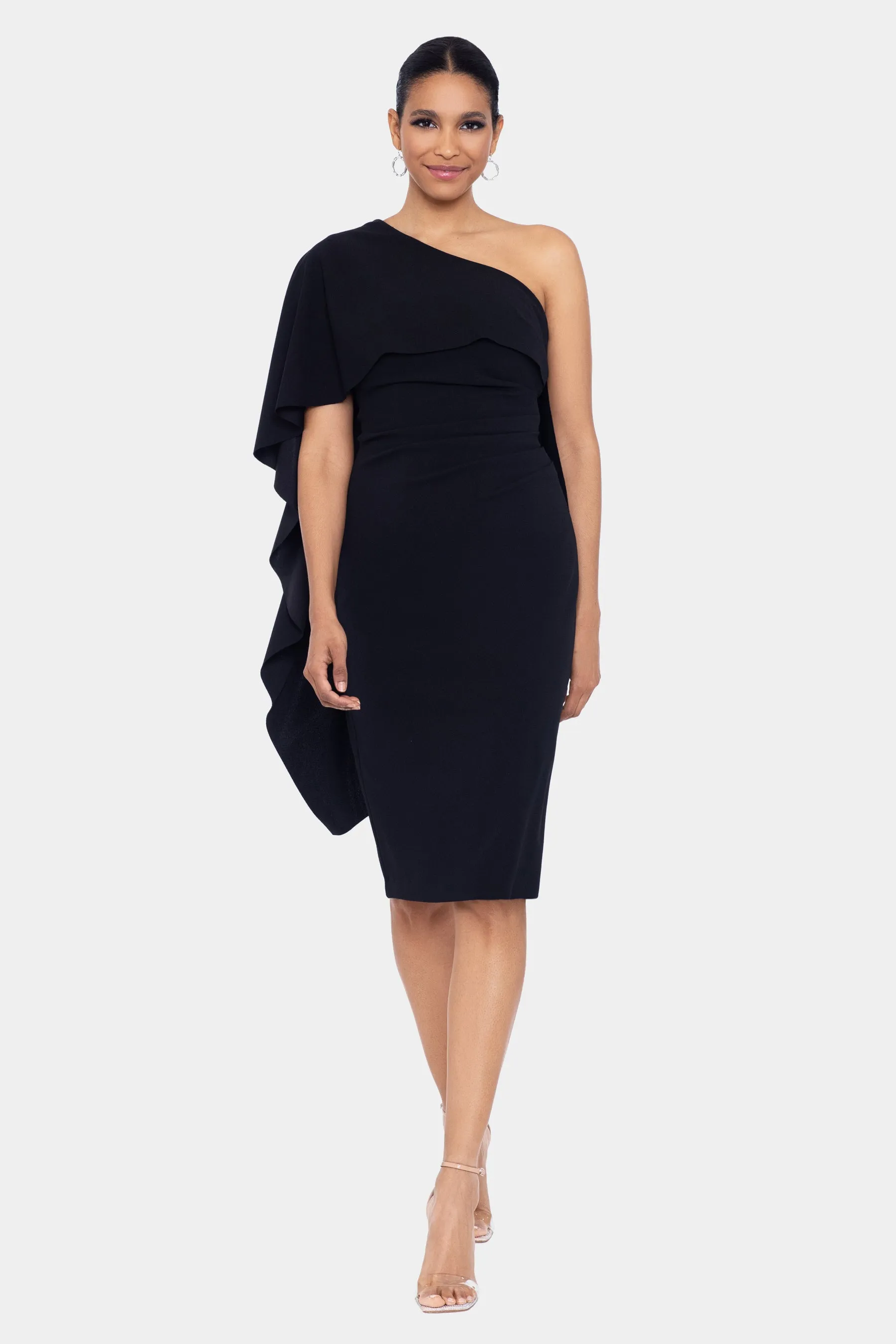 Scuba One Shoulder Cape Midi Dress