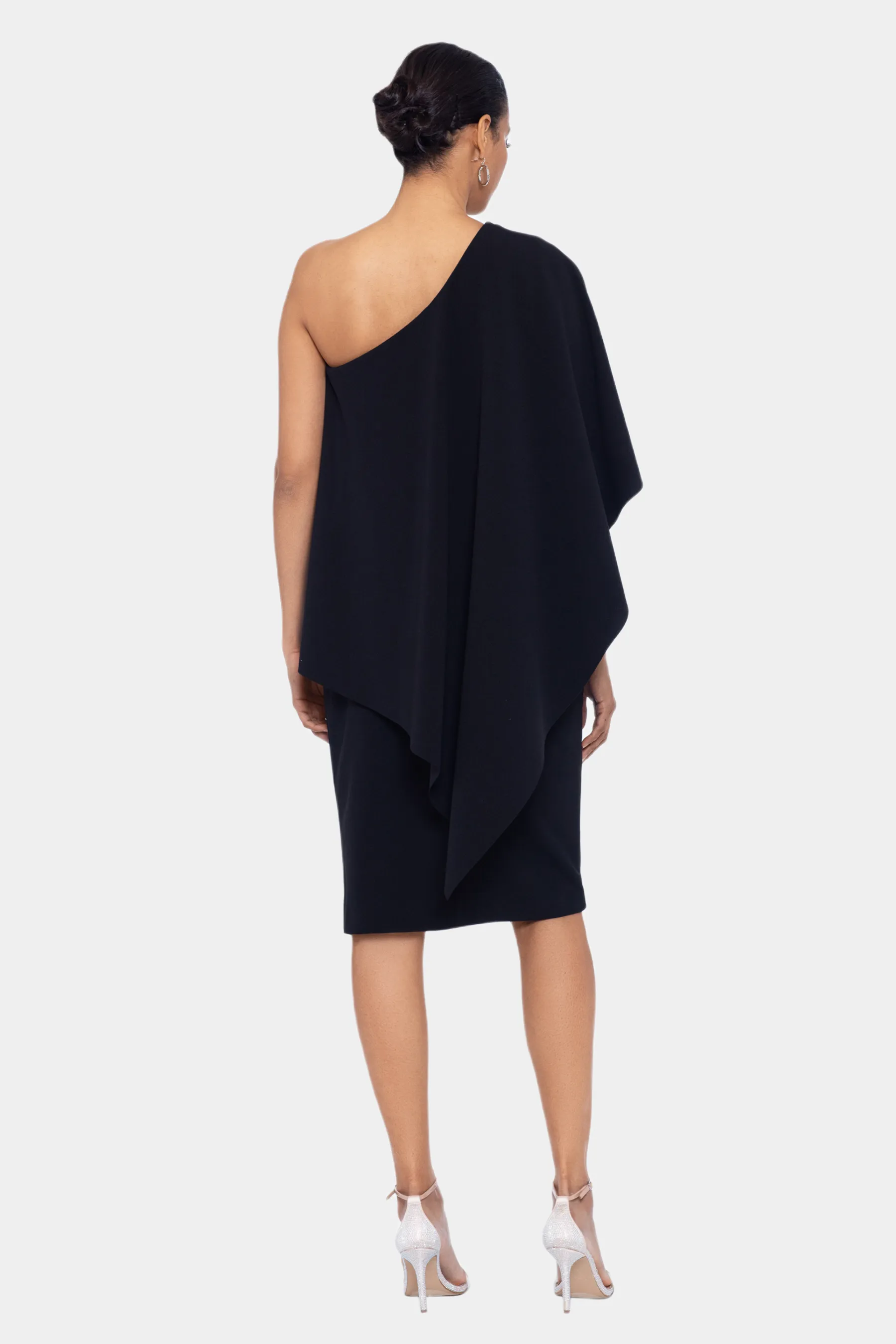 Scuba One Shoulder Cape Midi Dress