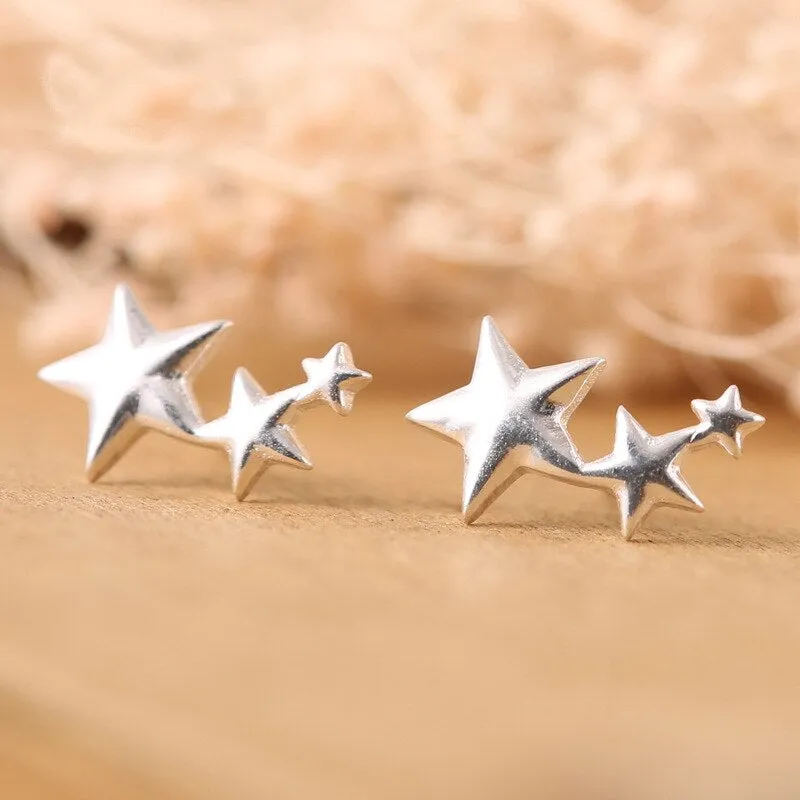 Silver Star Stud Earrings For Women