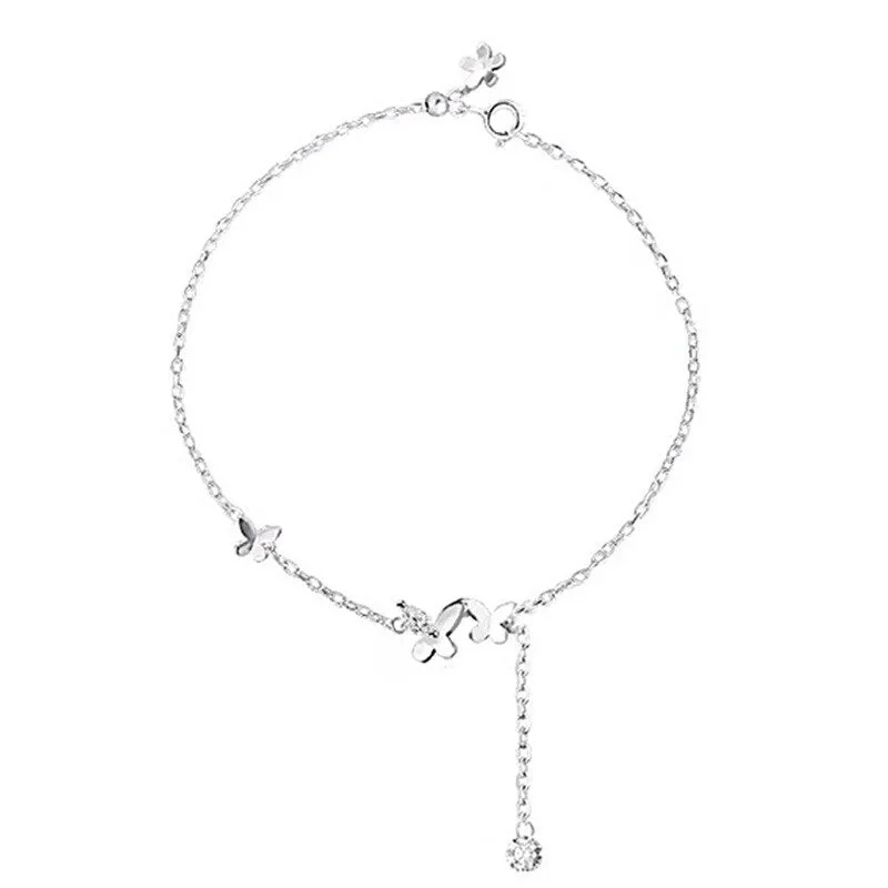 Silver Sterling Tassel Butterfly Shape Anklet