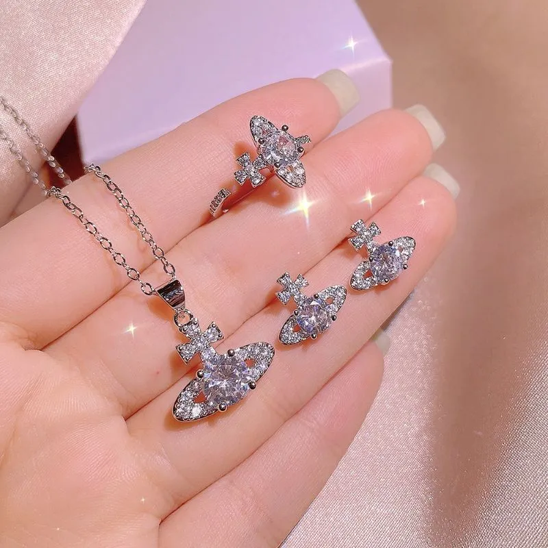 Silver Zircon Shiny Square Jewelry Set For Women