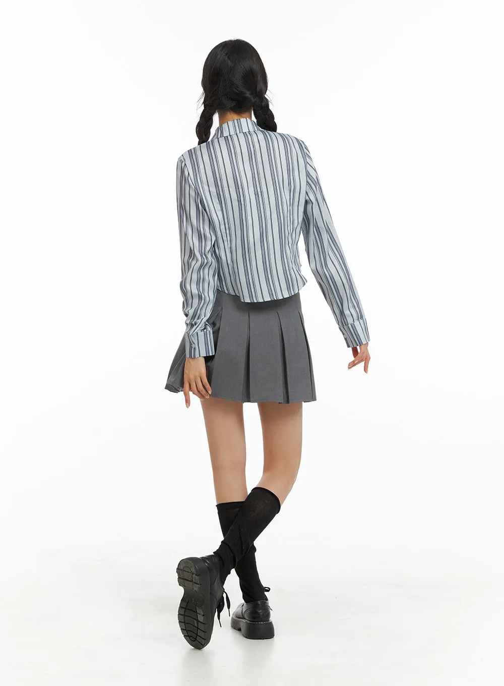 Solid Pleated Mini Skirt OM420