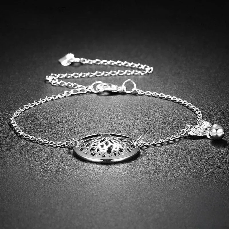 Sterling Silver Adjustable Tree Chain Anklet For Women