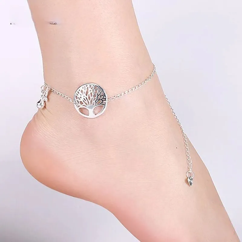 Sterling Silver Adjustable Tree Chain Anklet For Women