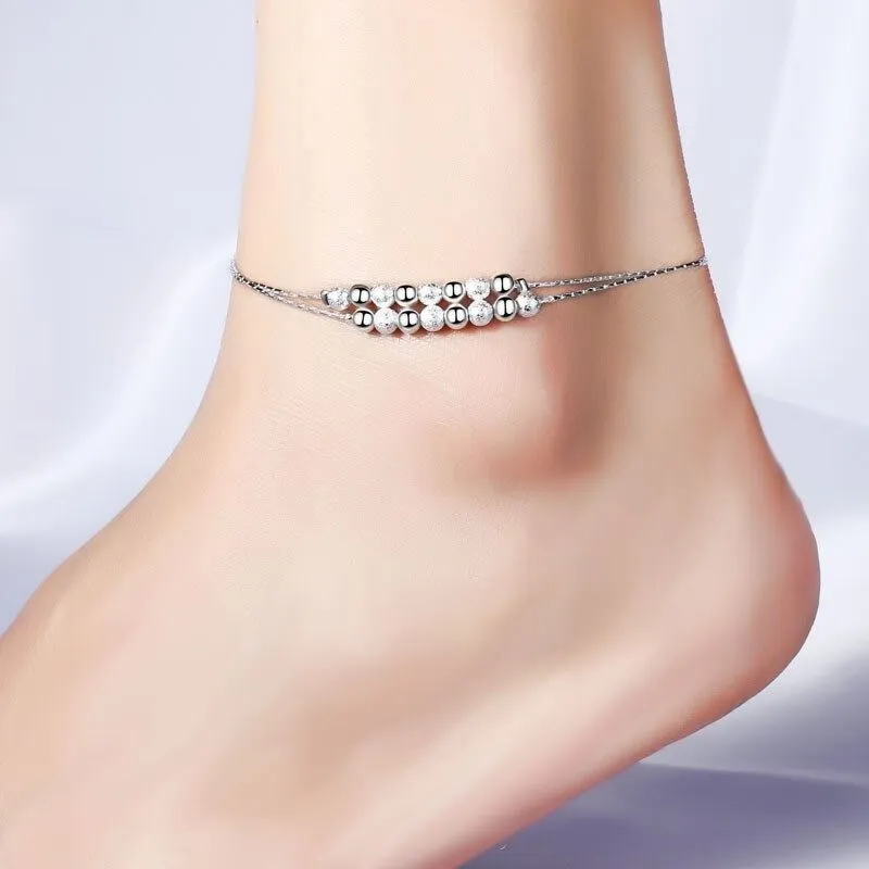 Sterling Silver Chain Pearls Anklets For Women