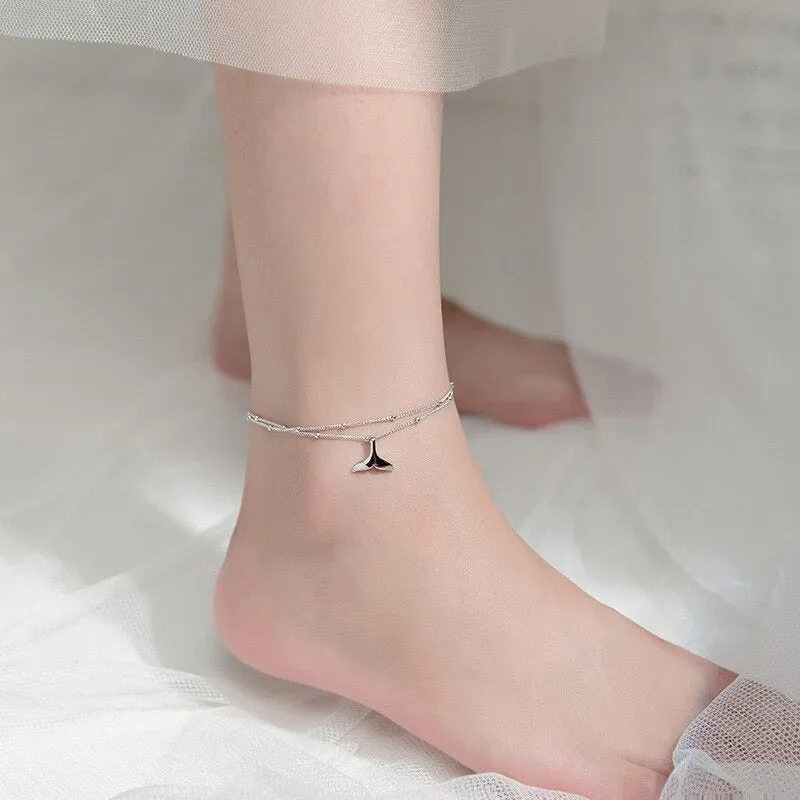 Sterling Silver Double Layer Mermaid Tail Anklet