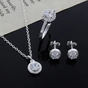 Sterling Silver Round Zircon Jewelry Set For Women