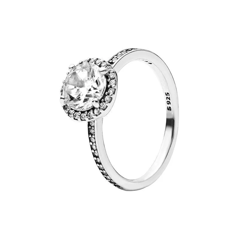 Sterling Silver Zircon Round Sparkling Ring For Women