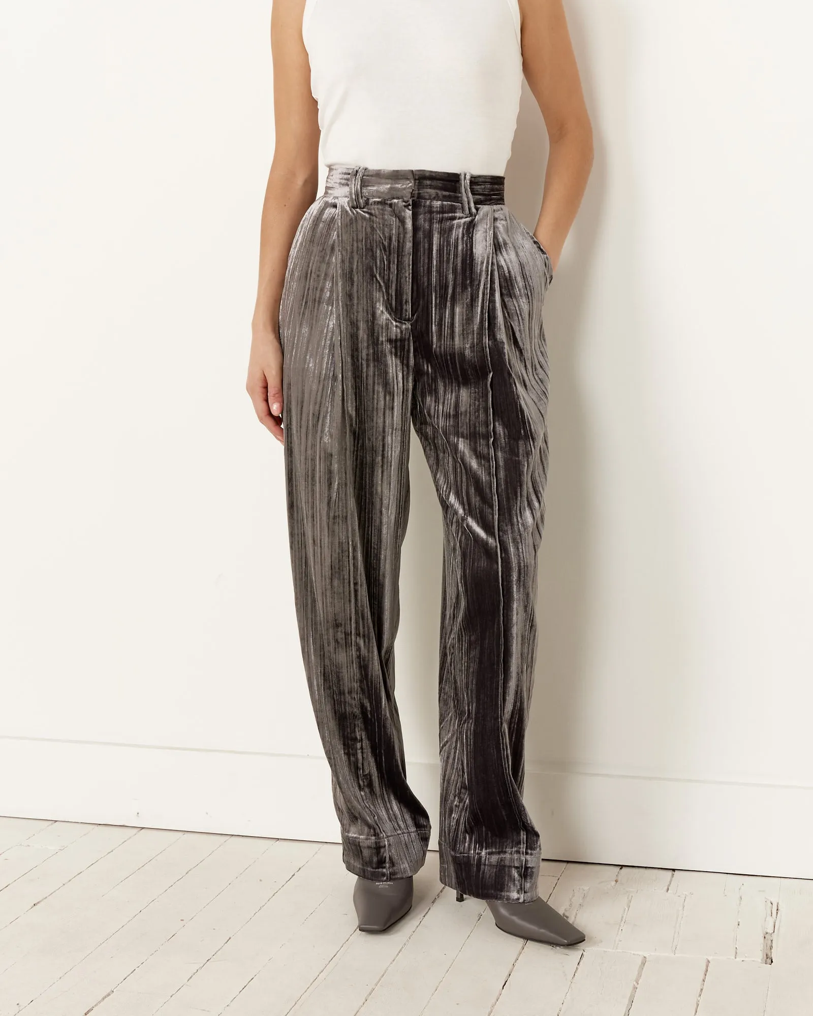 Stripe Velvet Relaxed Pleated Pant