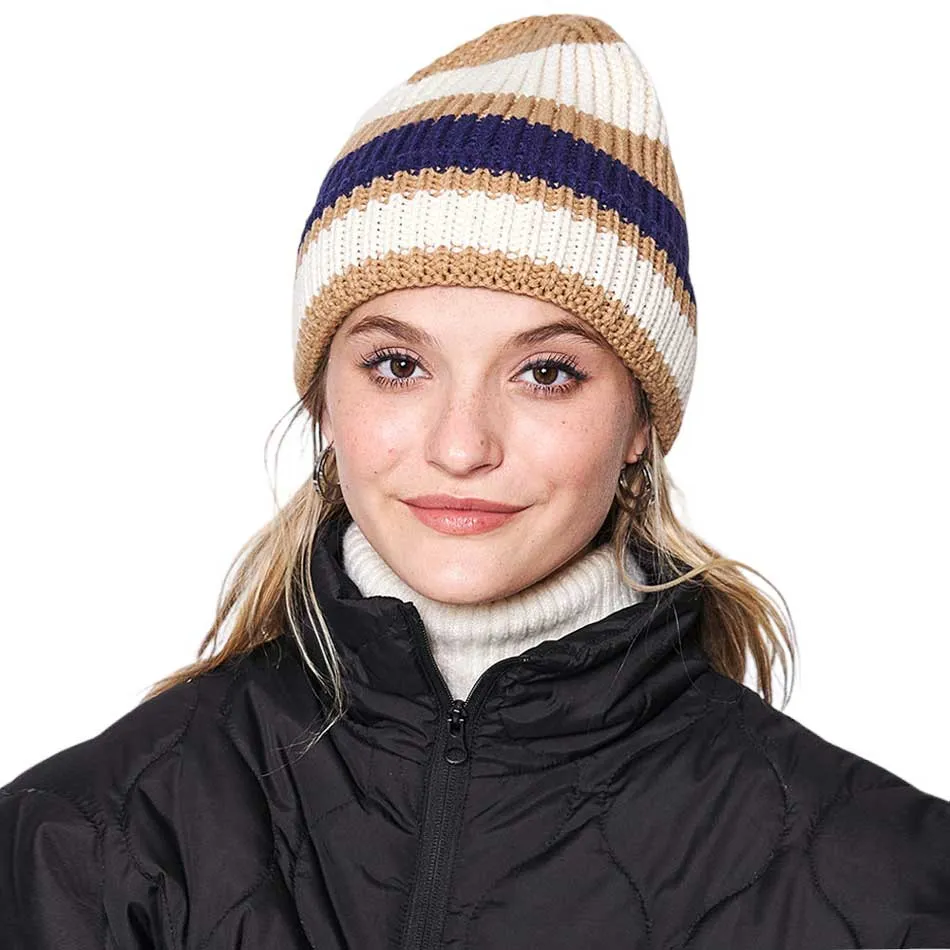 Striped Cuff Beanie Hat