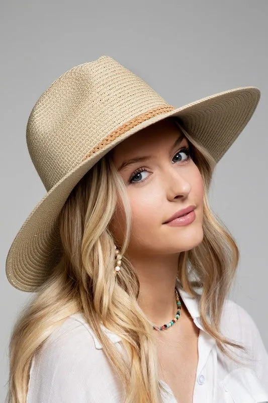 Suede Braid Trim Sun Hat - Dark Natural