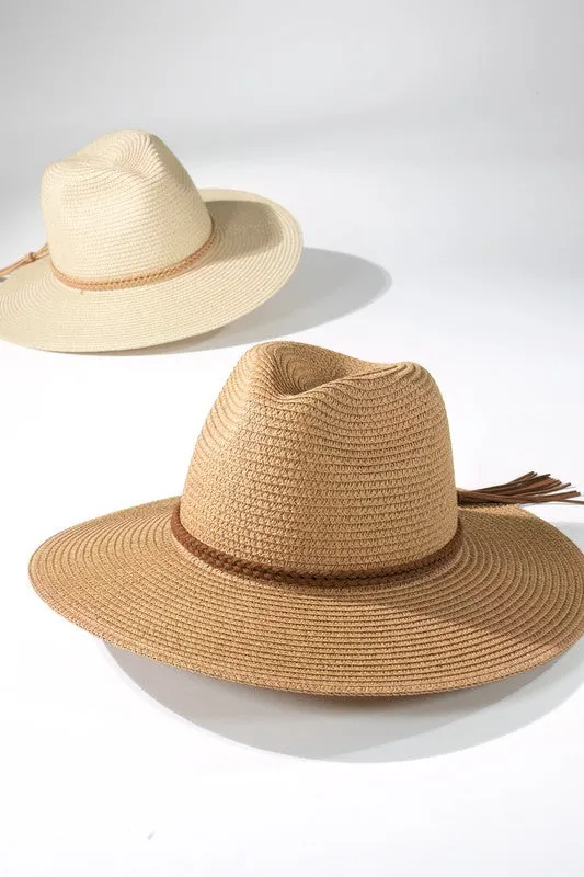 Suede Braid Trim Sun Hat - Dark Natural