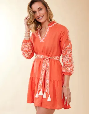 Sunita Linen Dress Callawassie Coral Embroidery