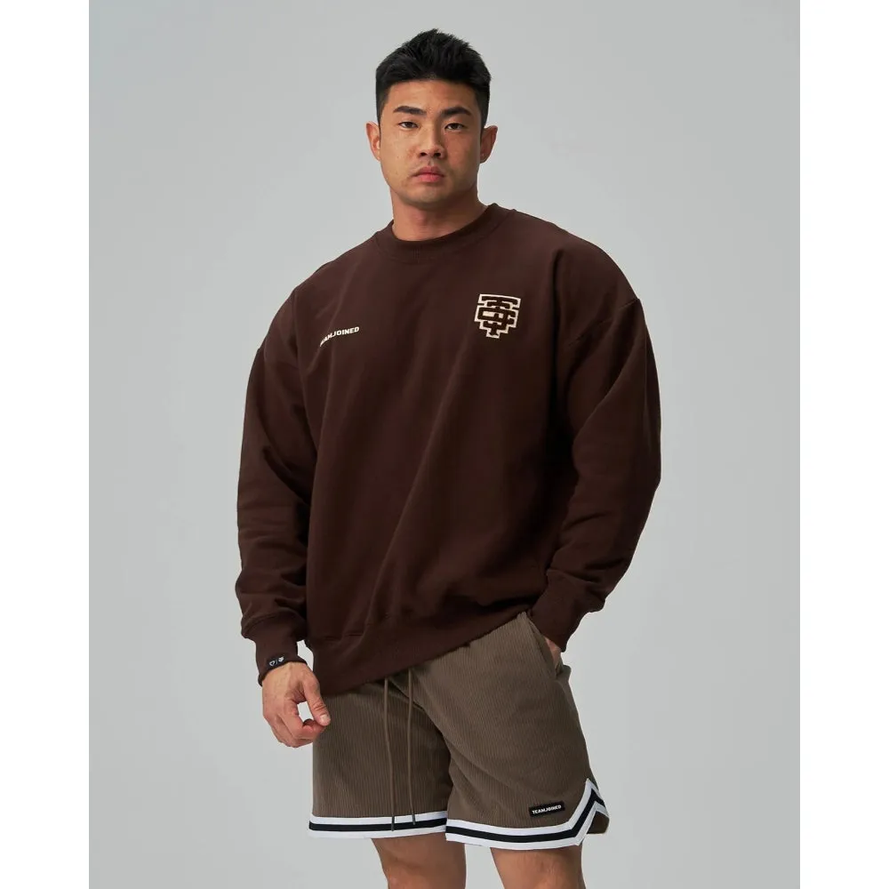 TEAMJOINED TJTC HEAVY STRETCH EMBROIDERED PATCH PULLOVER-BROWN