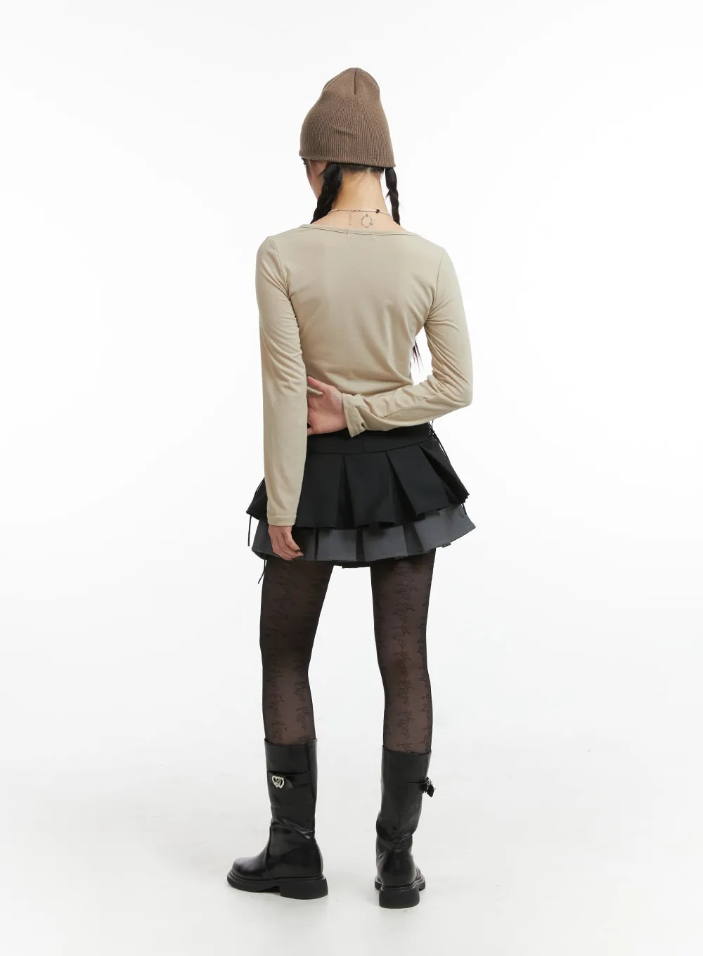 Two-Layered Pleated Mini Skirt IJ411