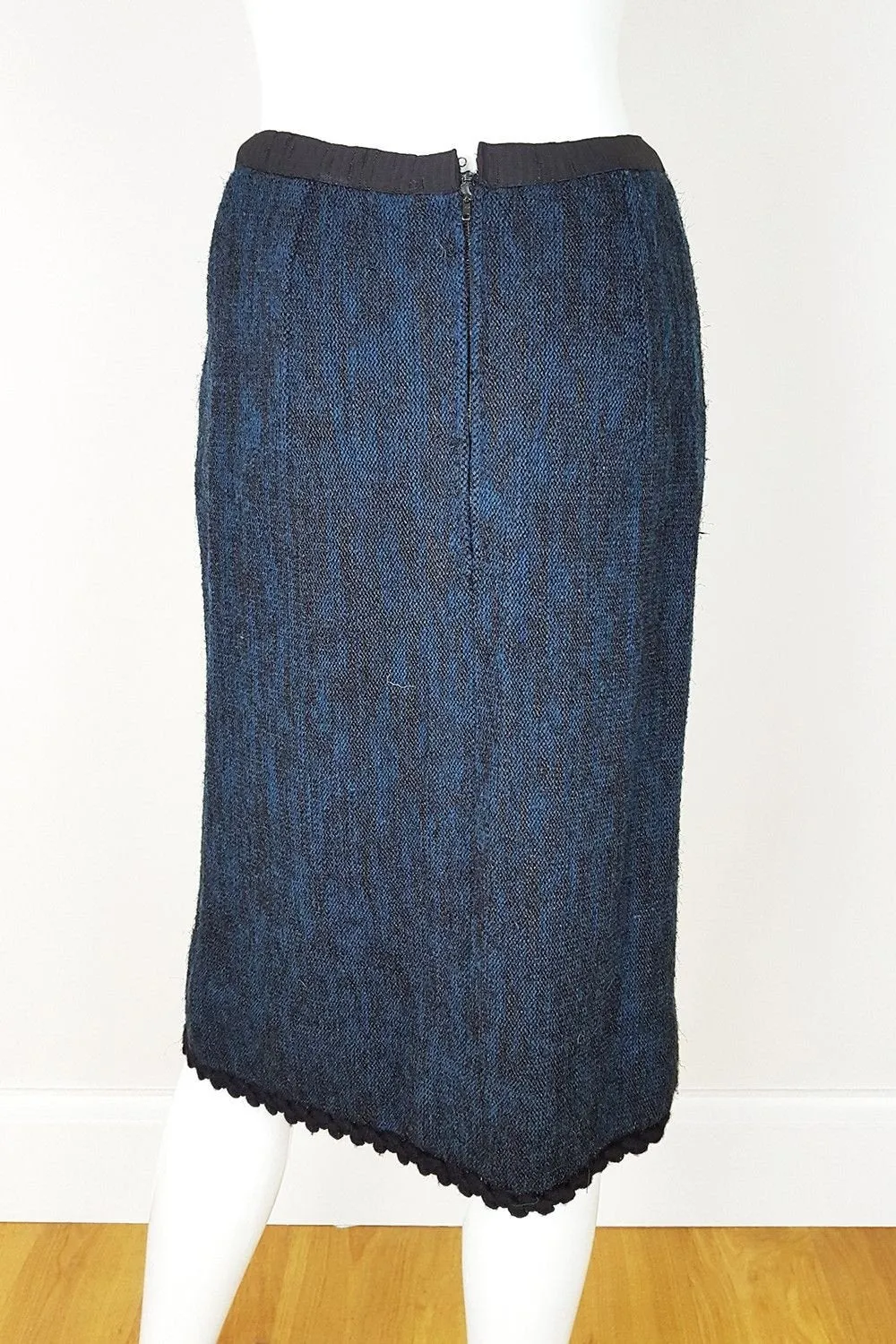 UNLABELLED Blue Wool and Metal Pencil Skirt (UK 08)