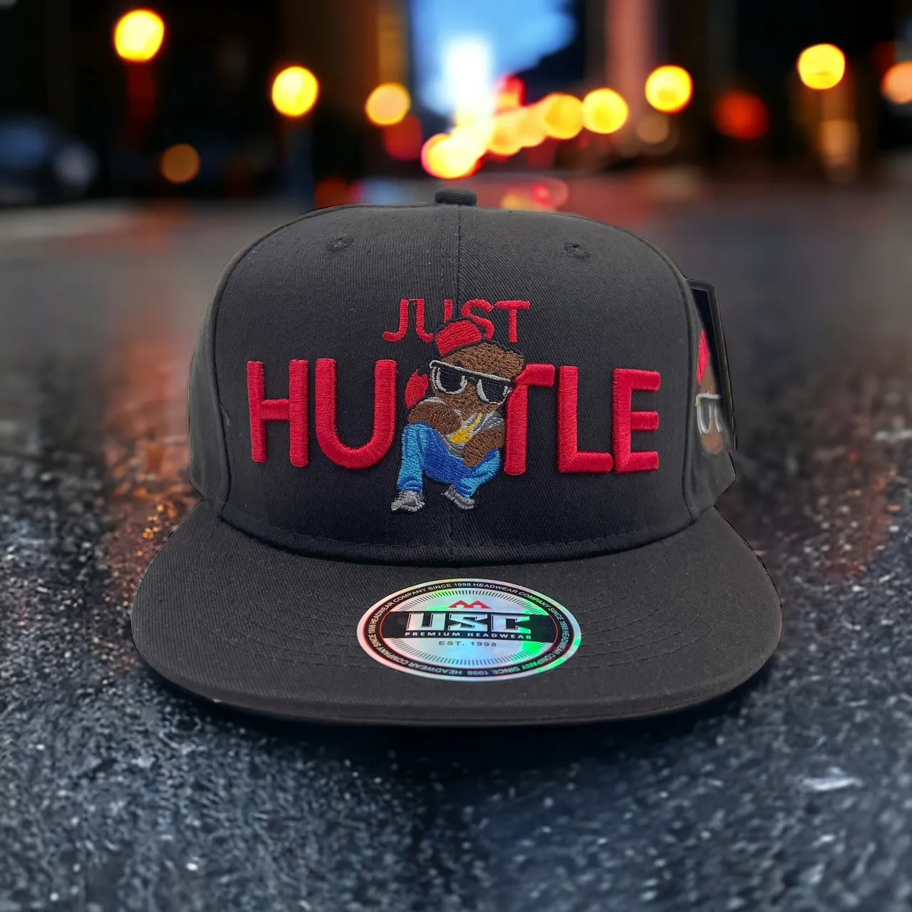 US Cotton Just Hustle Snapback Hat (Black) / 2 for $15