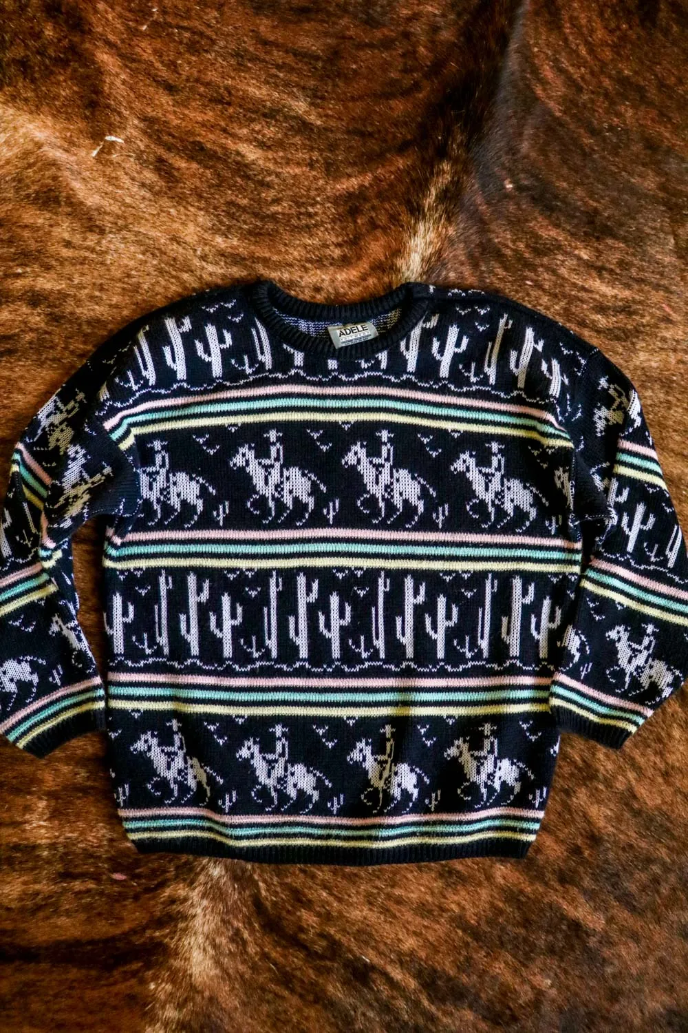 Vintage Western Cowboy Horse and Cactus Sweater